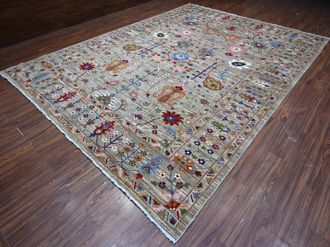 10'0" x 13'8" New Hand Knotted Grey Wool Rectangle Oriental Rug - MOA10289447