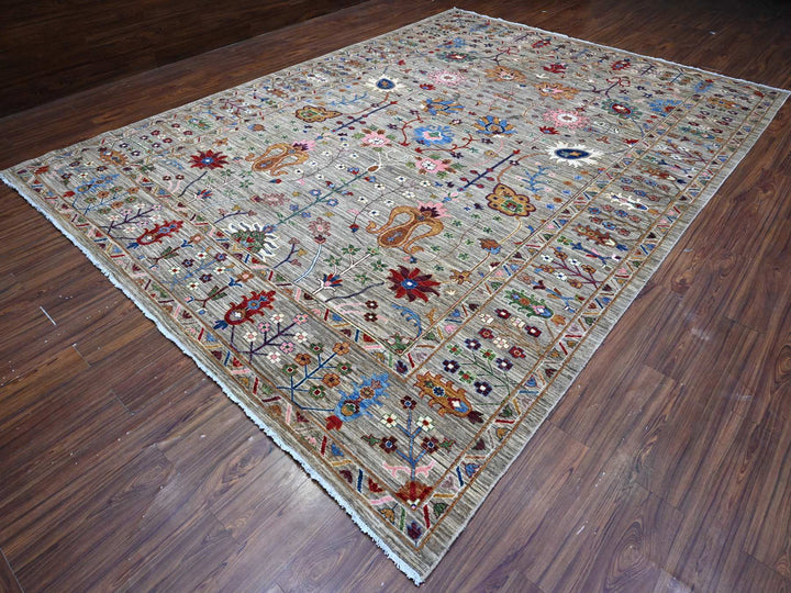 10'0" x 13'8" New Hand Knotted Grey Wool Rectangle Oriental Rug - MOA10289447