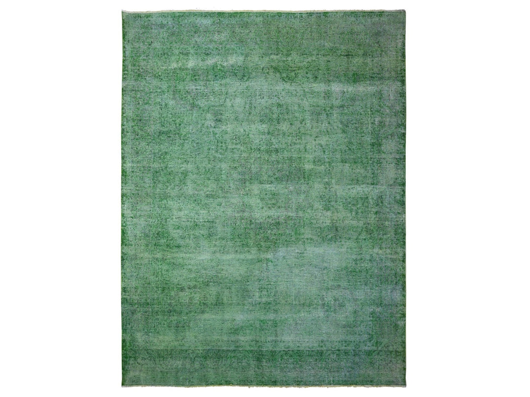 9'7" x 12'7" Vintage Hand Knotted Green Wool Rectangle Oriental Rug - MOA10289450