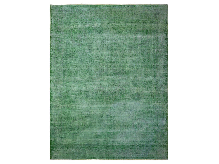 9'7" x 12'7" Vintage Hand Knotted Green Wool Rectangle Oriental Rug - MOA10289450