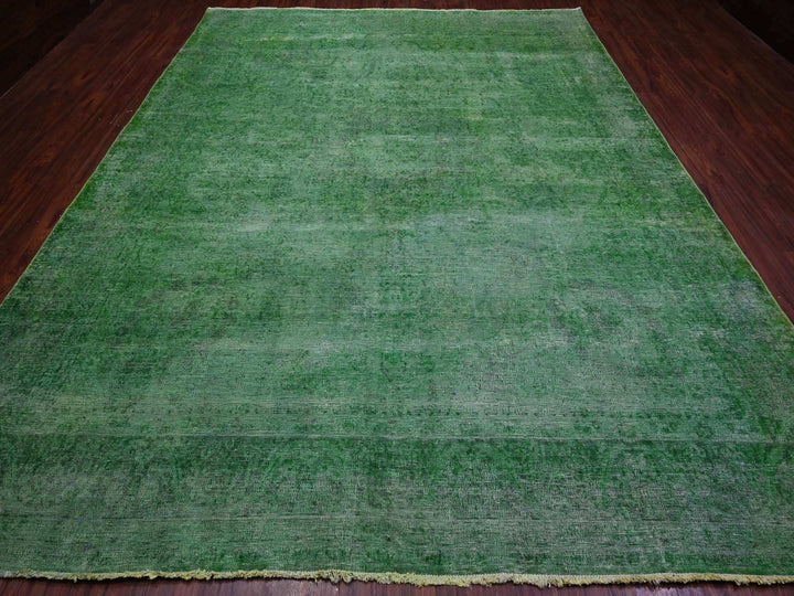 9'7" x 12'7" Vintage Hand Knotted Green Wool Rectangle Oriental Rug - MOA10289450
