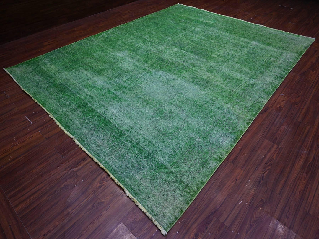 9'7" x 12'7" Vintage Hand Knotted Green Wool Rectangle Oriental Rug - MOA10289450