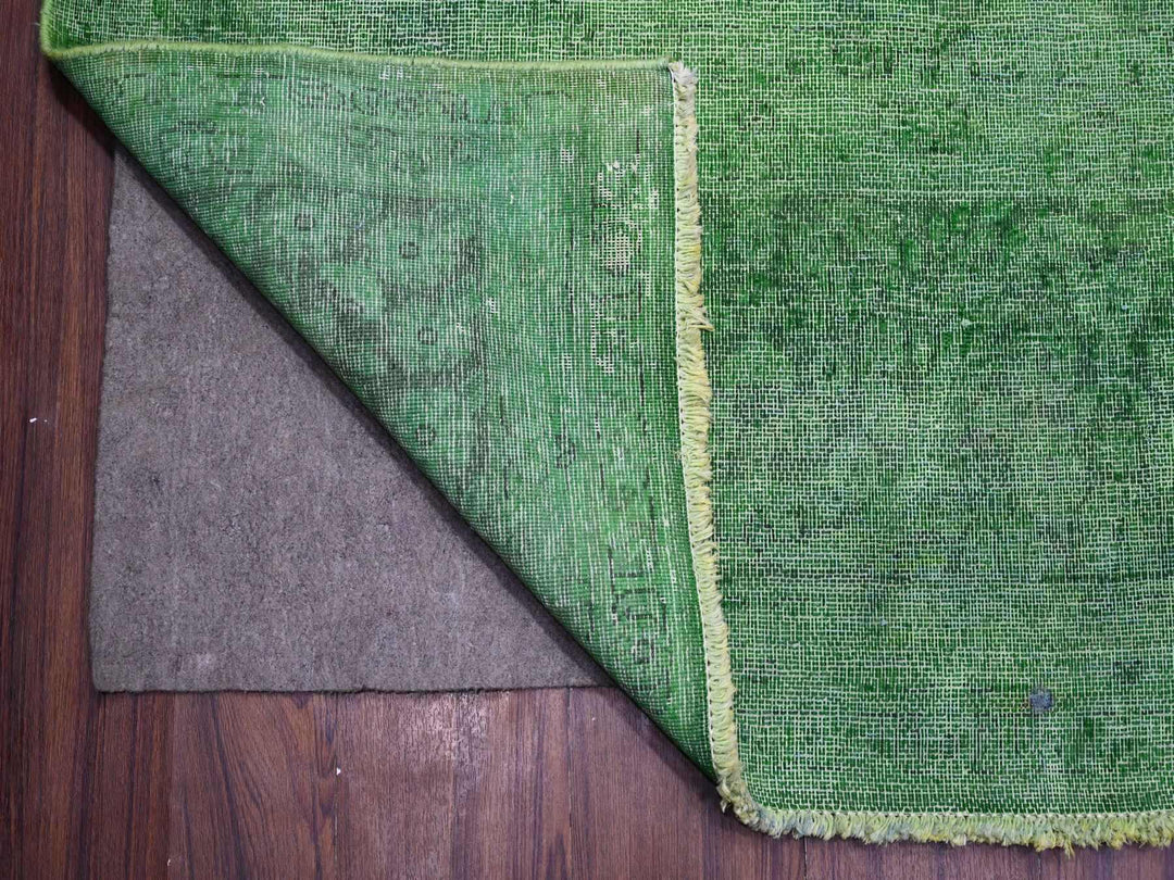 9'7" x 12'7" Vintage Hand Knotted Green Wool Rectangle Oriental Rug - MOA10289450