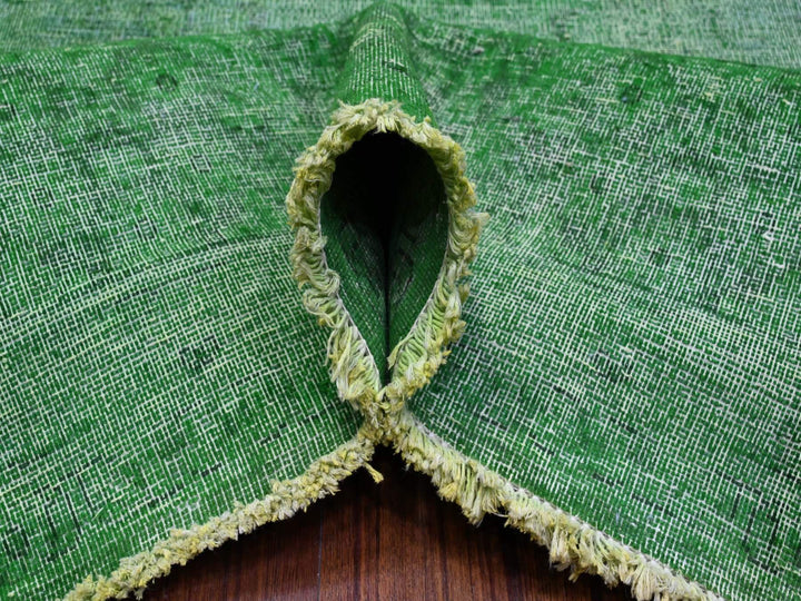 9'7" x 12'7" Vintage Hand Knotted Green Wool Rectangle Oriental Rug - MOA10289450