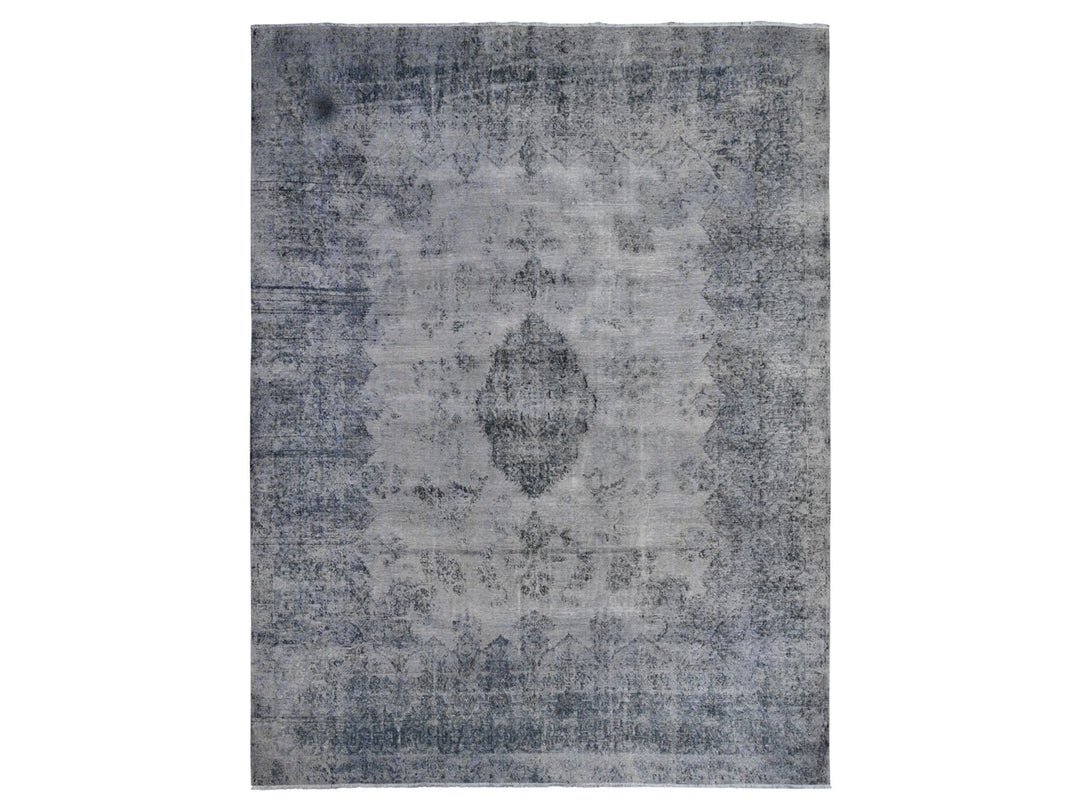 9'8" x 12'6" Vintage Hand Knotted Grey Wool Rectangle Oriental Rug - MOA10289452