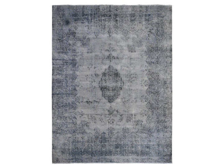 9'8" x 12'6" Vintage Hand Knotted Grey Wool Rectangle Oriental Rug - MOA10289452