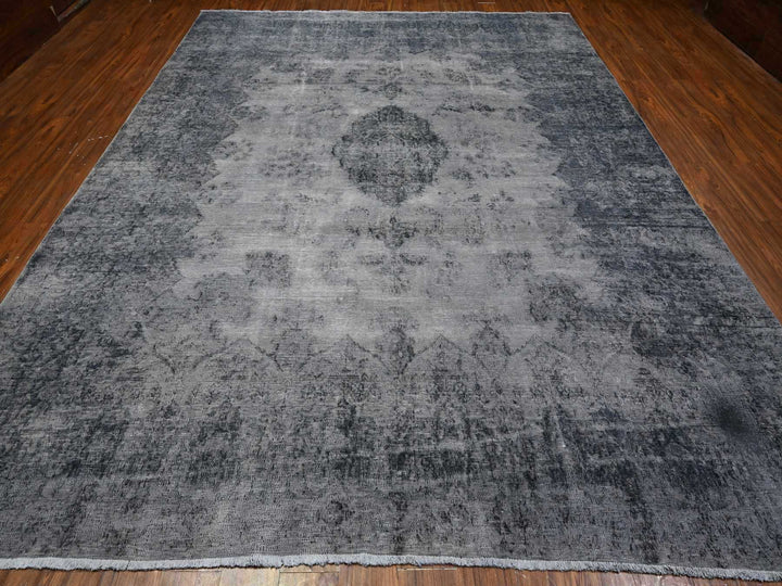 9'8" x 12'6" Vintage Hand Knotted Grey Wool Rectangle Oriental Rug - MOA10289452