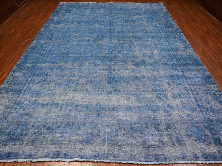 9'8" x 12'10" Vintage Hand Knotted Blue Wool Rectangle Oriental Rug - MOA10289453