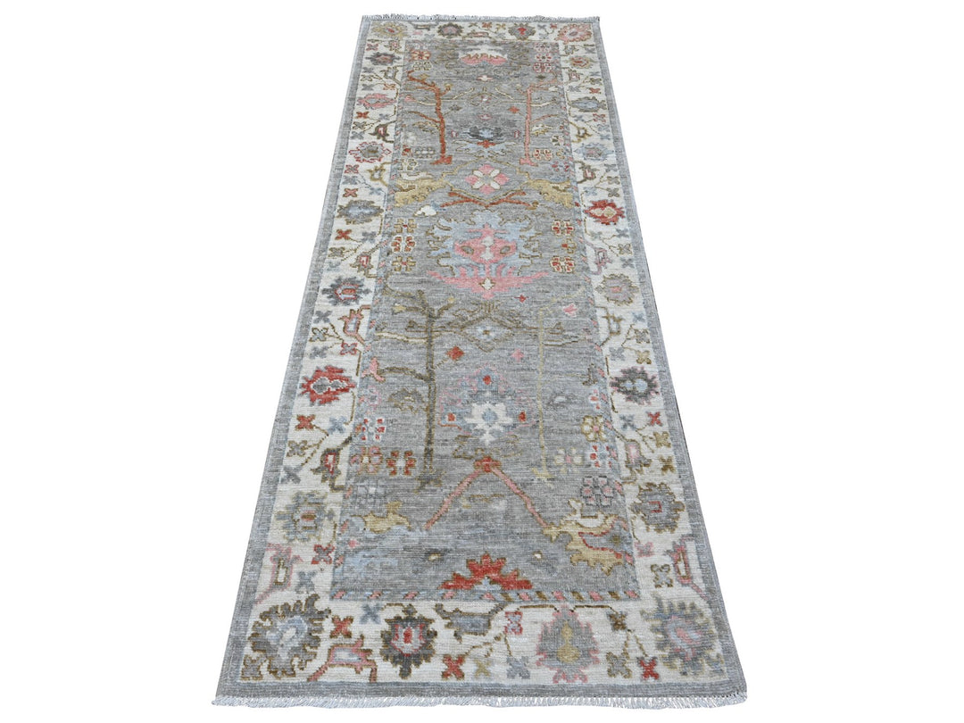 2'11" x 8'0" New Hand Knotted Grey Wool Runner Oriental Rug - MOA10289460