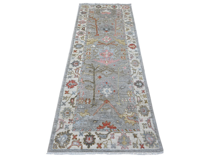 2'11" x 8'0" New Hand Knotted Grey Wool Runner Oriental Rug - MOA10289460