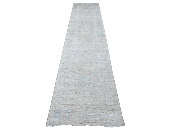 2'8" x 12'2" New Hand Knotted Grey Wool Runner Oriental Rug - MOA10289463