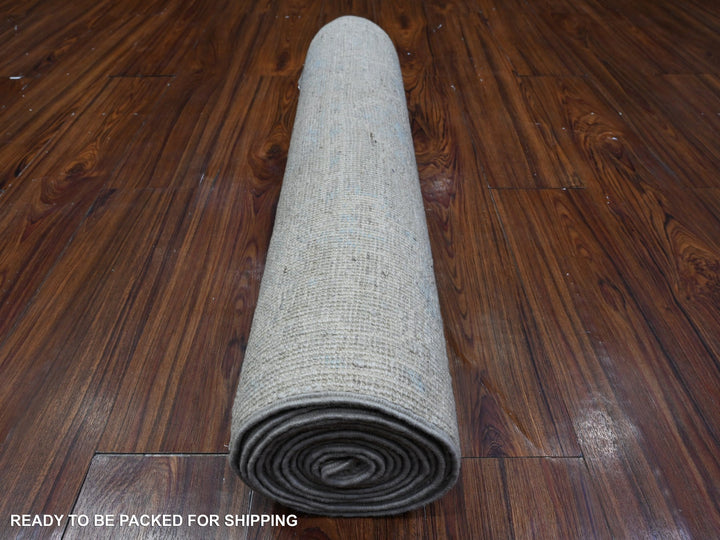 2'8" x 12'2" New Hand Knotted Grey Wool Runner Oriental Rug - MOA10289463