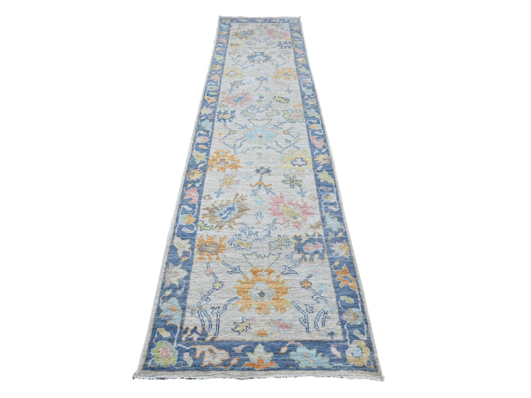 2'10" x 12'0" New Hand Knotted Grey Wool Runner Oriental Rug - MOA10289466