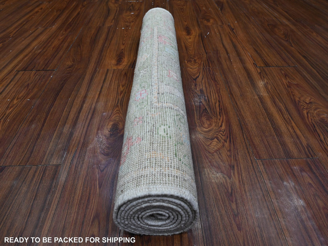 2'11" x 8'1" New Hand Knotted Green Wool Runner Oriental Rug - MOA10289470