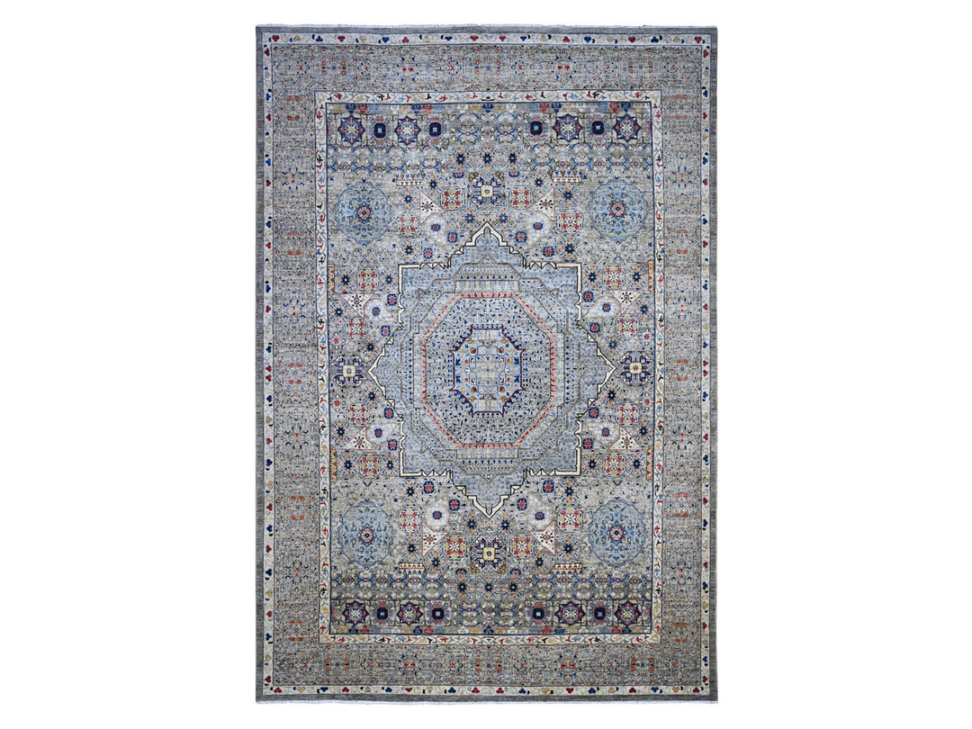 9'11" x 14'3" New Hand Knotted Grey Wool Rectangle Oriental Rug - MOA10289483