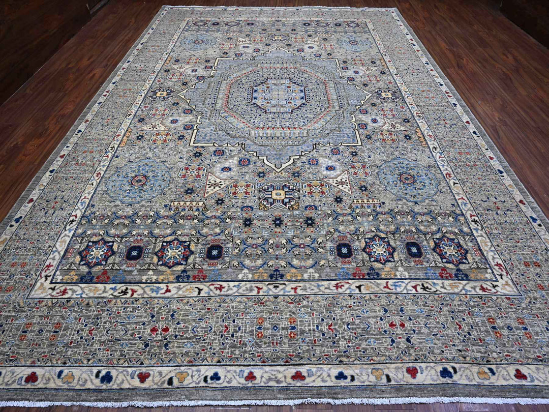 9'11" x 14'3" New Hand Knotted Grey Wool Rectangle Oriental Rug - MOA10289483