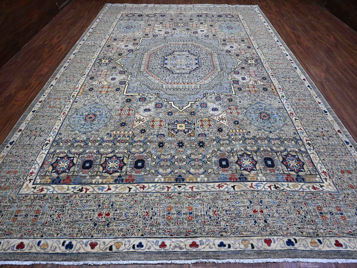 9'11" x 14'3" New Hand Knotted Grey Wool Rectangle Oriental Rug - MOA10289483