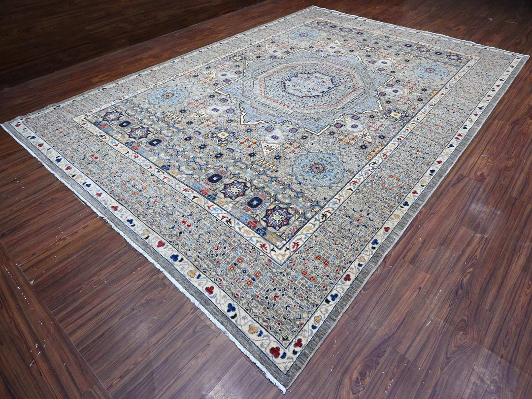 9'11" x 14'3" New Hand Knotted Grey Wool Rectangle Oriental Rug - MOA10289483