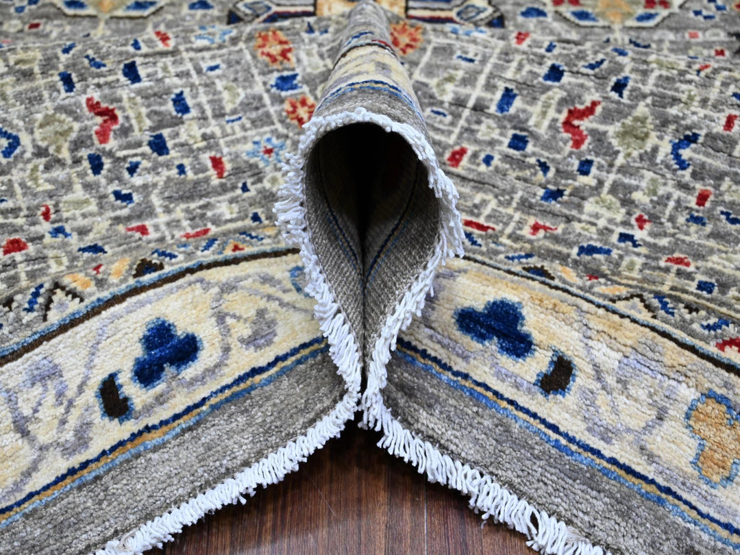 9'11" x 14'3" New Hand Knotted Grey Wool Rectangle Oriental Rug - MOA10289483