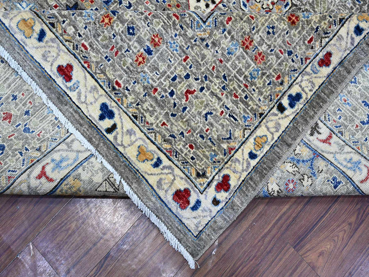 9'11" x 14'3" New Hand Knotted Grey Wool Rectangle Oriental Rug - MOA10289483