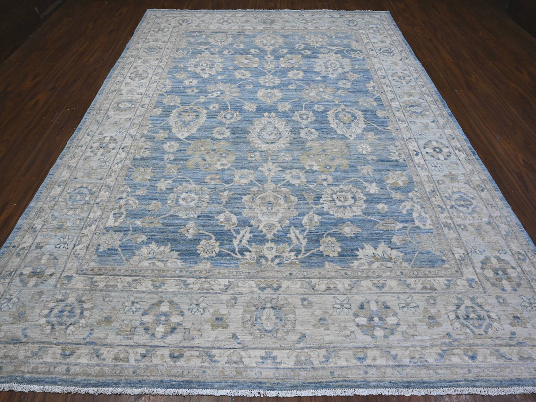 8'9" x 11'11" New Hand Knotted Blue Wool Rectangle Oriental Rug - MOA10289486