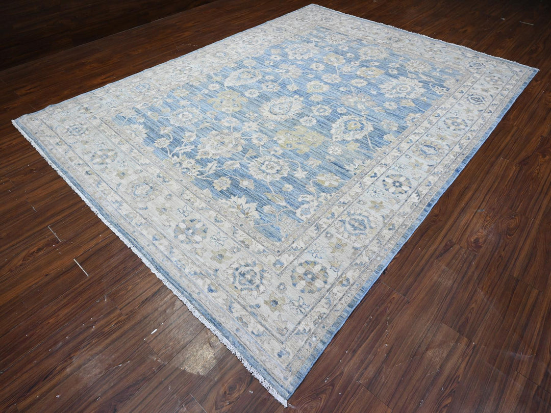 8'9" x 11'11" New Hand Knotted Blue Wool Rectangle Oriental Rug - MOA10289486
