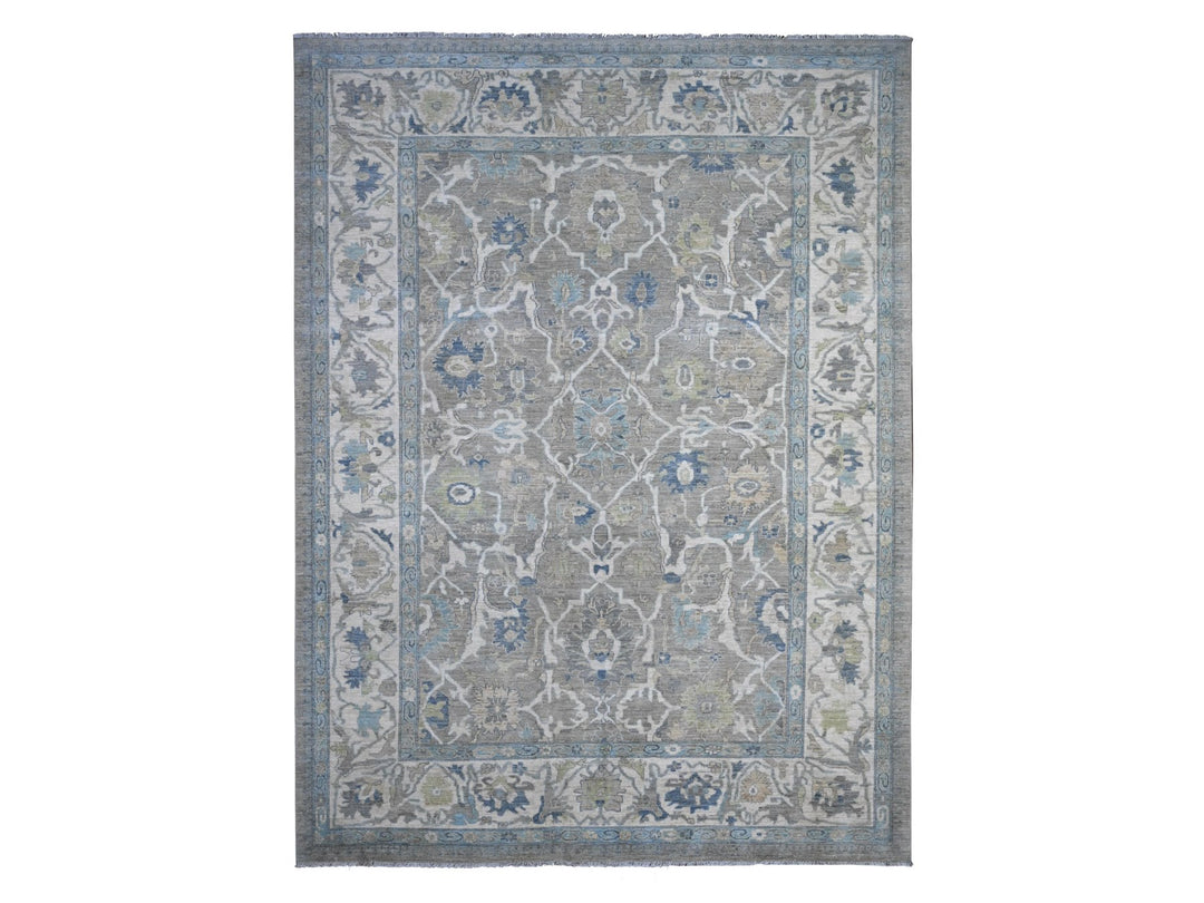 9'1" x 11'10" New Hand Knotted Grey Wool Rectangle Oriental Rug - MOA10289487
