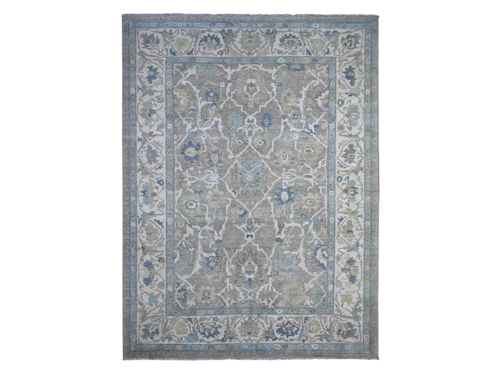 9'1" x 11'10" New Hand Knotted Grey Wool Rectangle Oriental Rug - MOA10289487