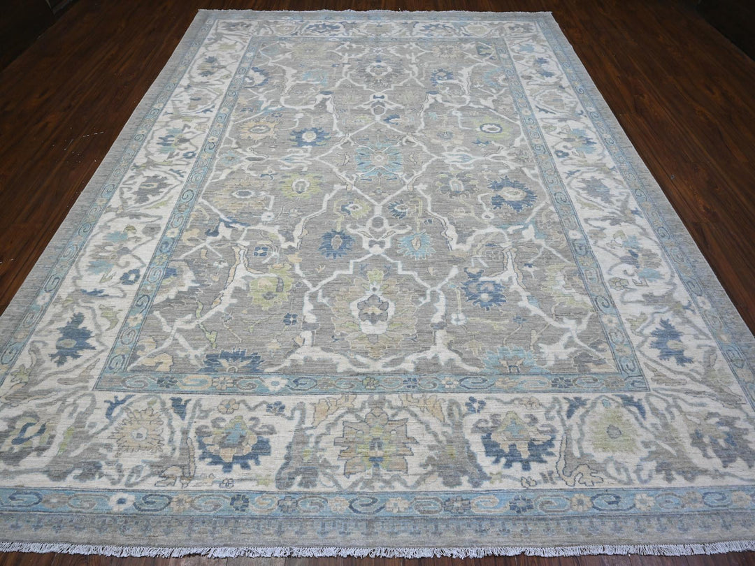 9'1" x 11'10" New Hand Knotted Grey Wool Rectangle Oriental Rug - MOA10289487