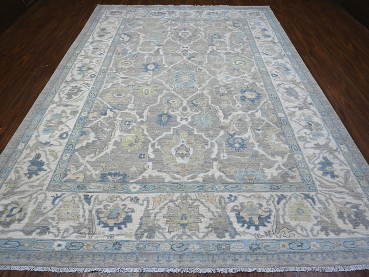 9'1" x 11'10" New Hand Knotted Grey Wool Rectangle Oriental Rug - MOA10289487