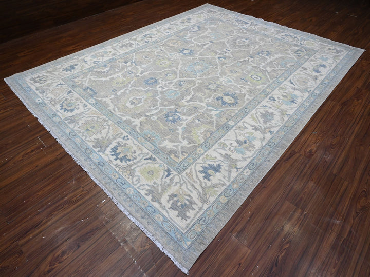 9'1" x 11'10" New Hand Knotted Grey Wool Rectangle Oriental Rug - MOA10289487
