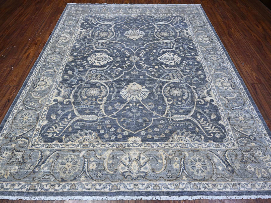 8'0" x 9'9" New Hand Knotted Grey Wool Rectangle Oriental Rug - MOA10289489