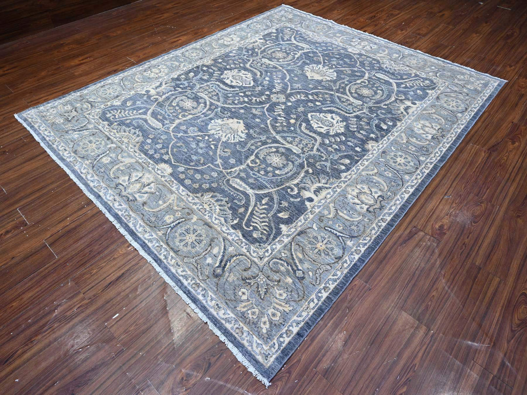 8'0" x 9'9" New Hand Knotted Grey Wool Rectangle Oriental Rug - MOA10289489