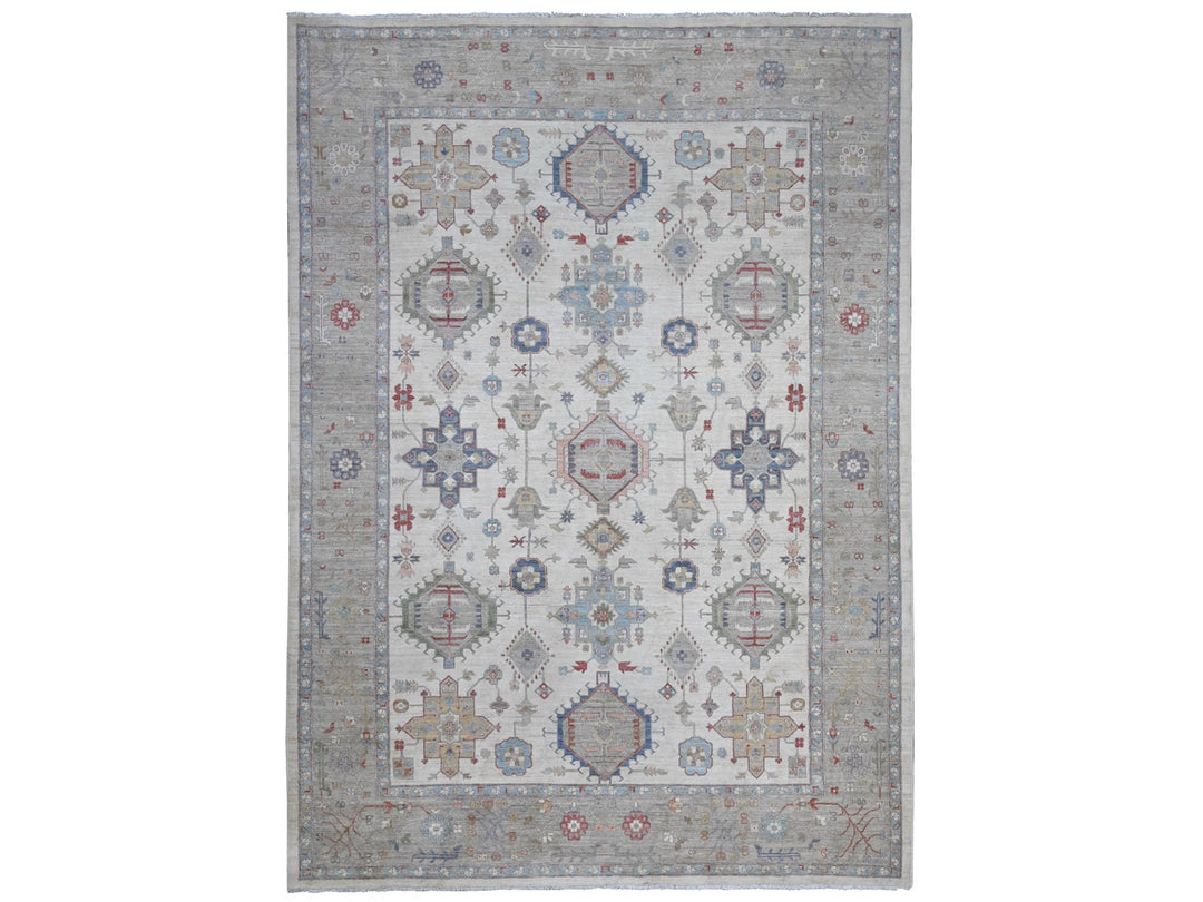 9'10" x 13'10" New Hand Knotted Ivory Wool Rectangle Oriental Rug - MOA10289492