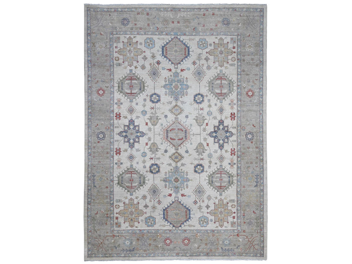 9'10" x 13'10" New Hand Knotted Ivory Wool Rectangle Oriental Rug - MOA10289492