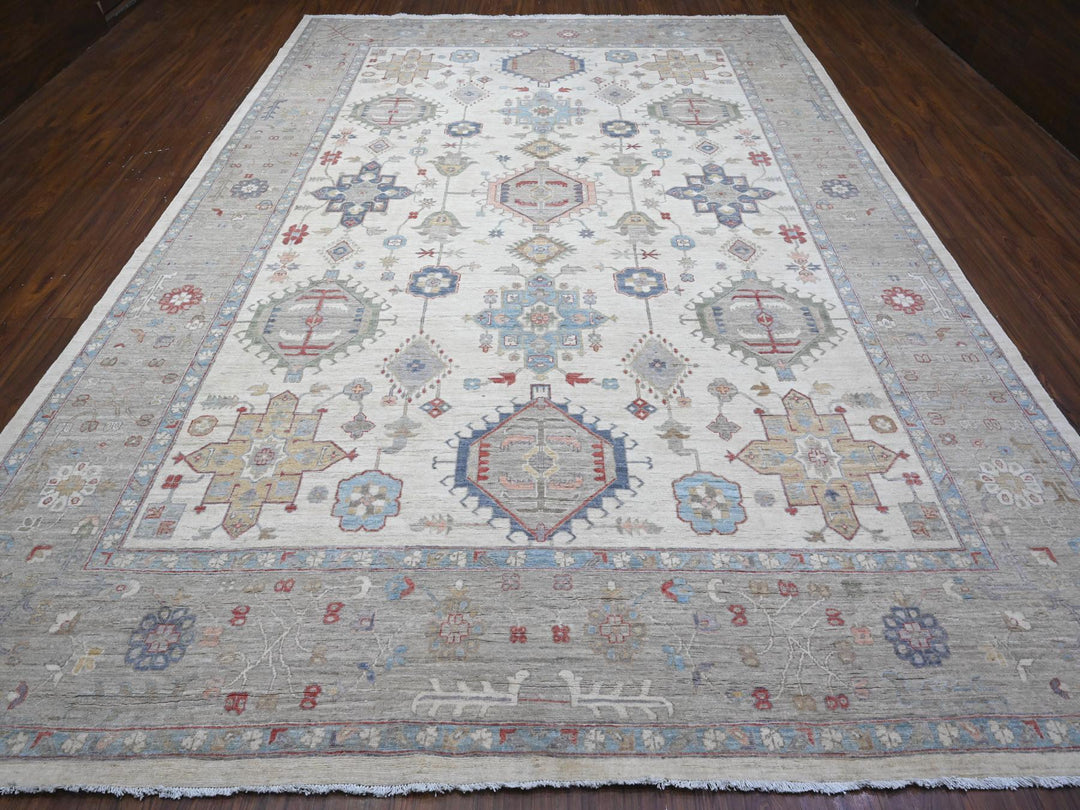9'10" x 13'10" New Hand Knotted Ivory Wool Rectangle Oriental Rug - MOA10289492
