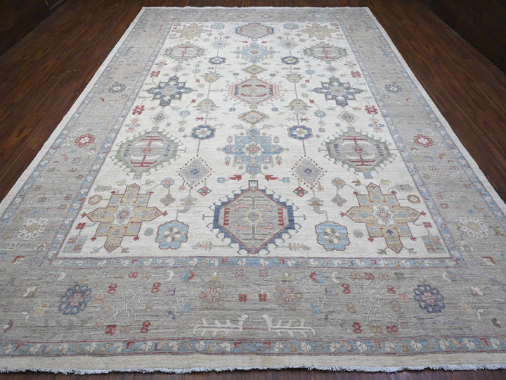 9'10" x 13'10" New Hand Knotted Ivory Wool Rectangle Oriental Rug - MOA10289492
