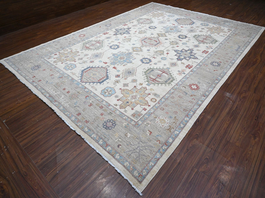 9'10" x 13'10" New Hand Knotted Ivory Wool Rectangle Oriental Rug - MOA10289492