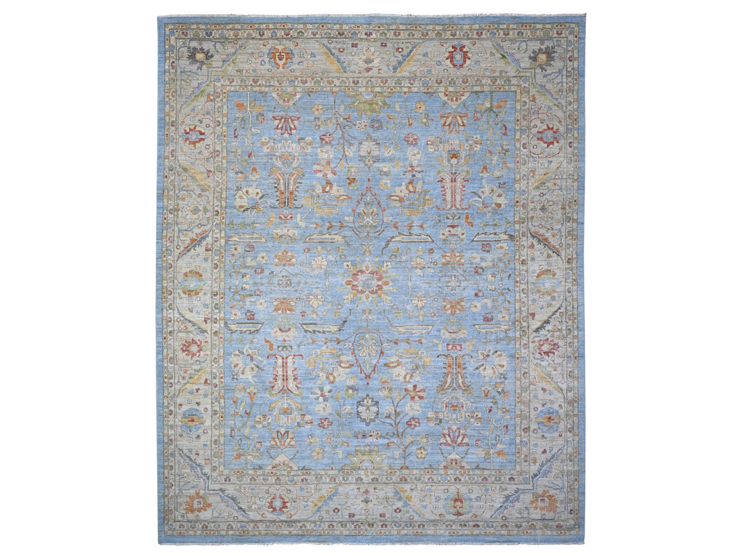 12'1" x 14'6" New Hand Knotted Blue Wool Rectangle Oriental Rug - MOA10289493