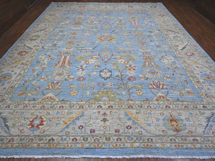 12'1" x 14'6" New Hand Knotted Blue Wool Rectangle Oriental Rug - MOA10289493