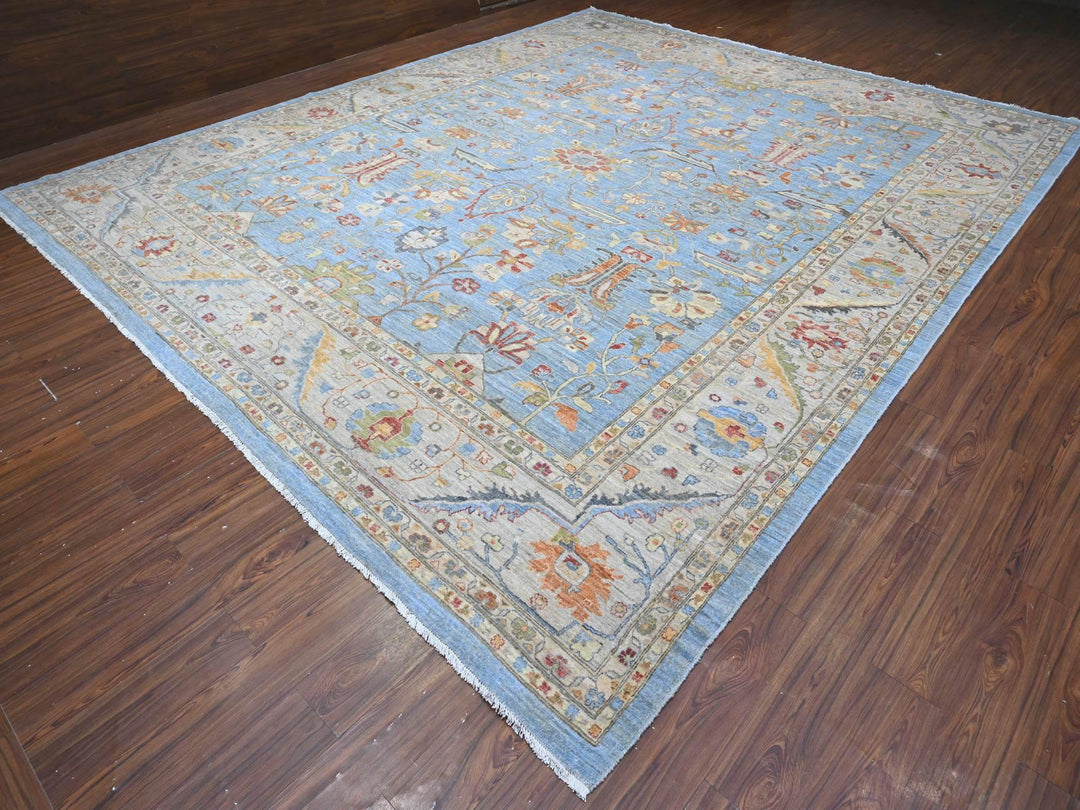 12'1" x 14'6" New Hand Knotted Blue Wool Rectangle Oriental Rug - MOA10289493