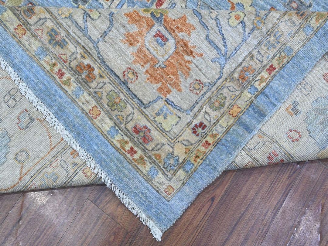 12'1" x 14'6" New Hand Knotted Blue Wool Rectangle Oriental Rug - MOA10289493