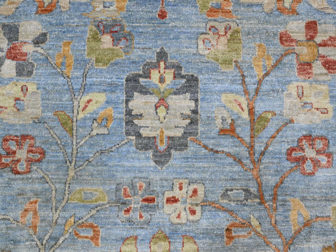 12'1" x 14'6" New Hand Knotted Blue Wool Rectangle Oriental Rug - MOA10289493