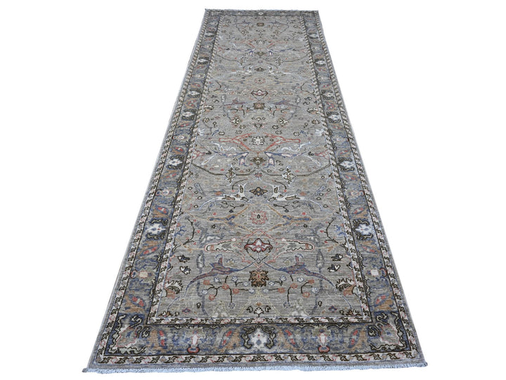 3'11" x 12'0" New Hand Knotted Grey Wool Runner Oriental Rug - MOA10289494