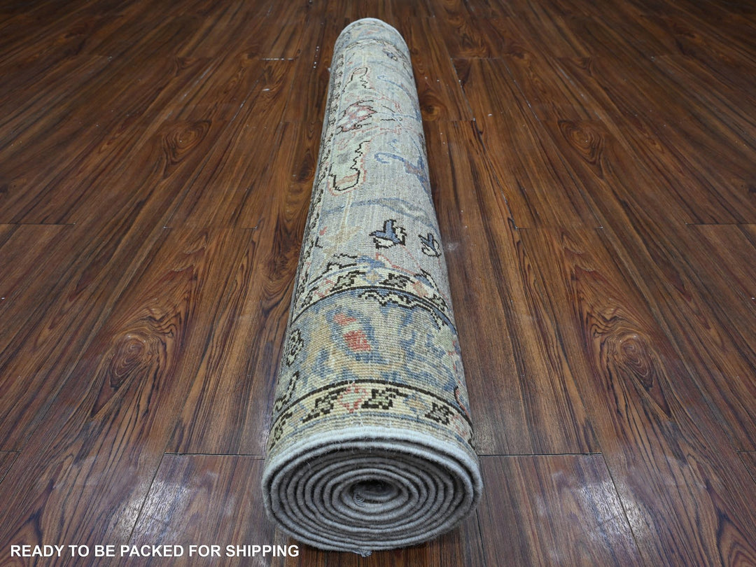 3'11" x 12'0" New Hand Knotted Grey Wool Runner Oriental Rug - MOA10289494