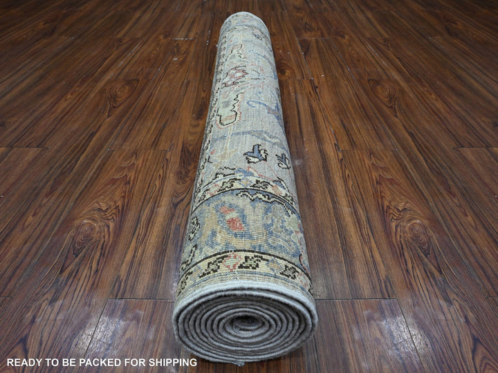 3'11" x 12'0" New Hand Knotted Grey Wool Runner Oriental Rug - MOA10289494