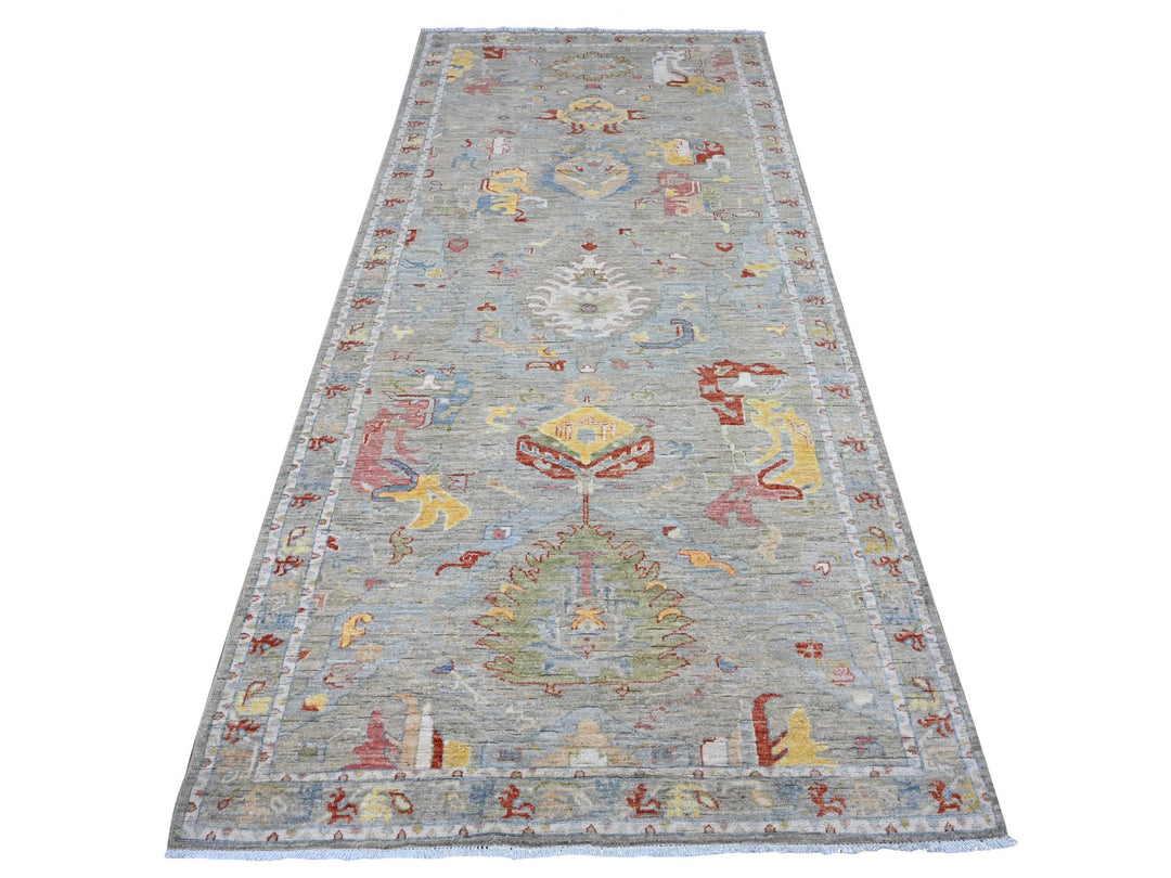 4'2" x 9'6" New Hand Knotted Grey Wool Runner Oriental Rug - MOA10289495