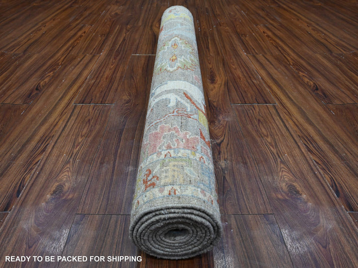 4'2" x 9'6" New Hand Knotted Grey Wool Runner Oriental Rug - MOA10289495