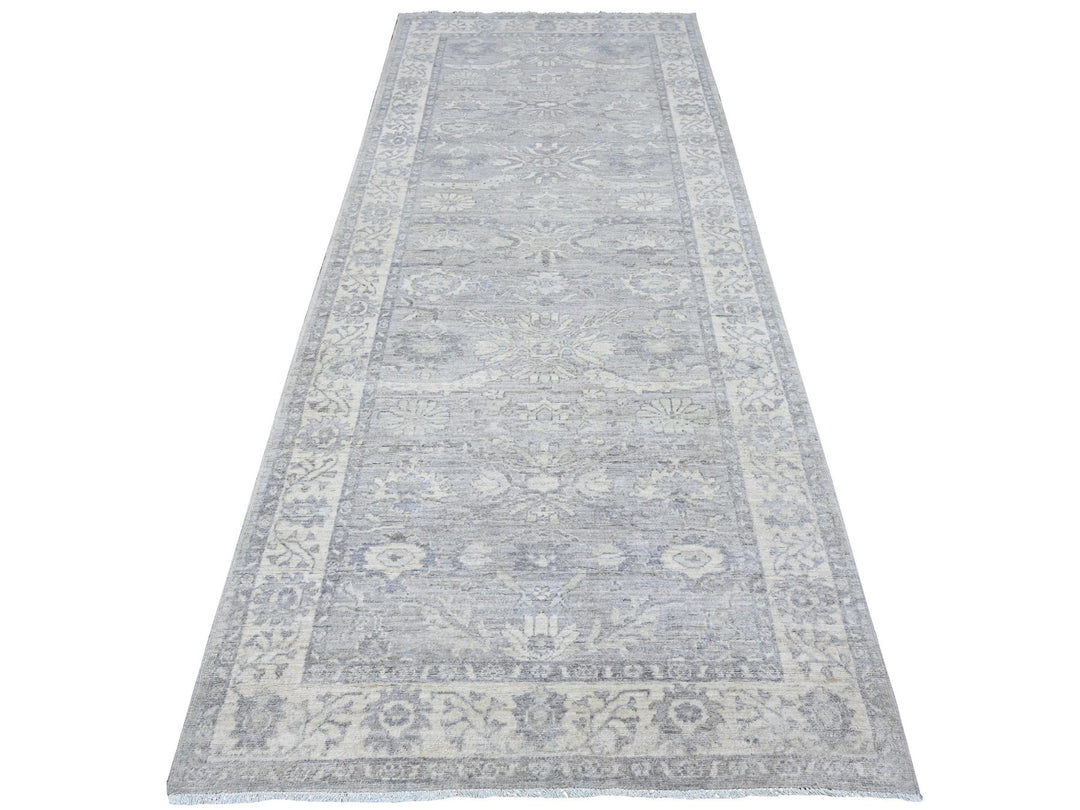 3'11" x 9'9" New Hand Knotted Grey Wool Runner Oriental Rug - MOA10289496