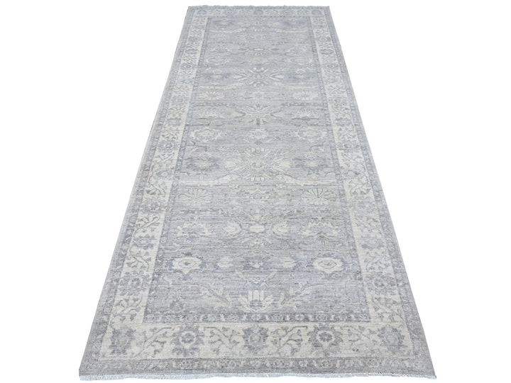 3'11" x 9'9" New Hand Knotted Grey Wool Runner Oriental Rug - MOA10289496